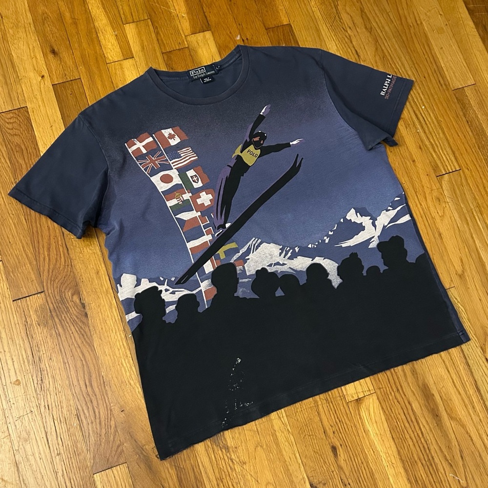 Rare Vintage Polo Ralph Lauren Ski Patinage Bobsleigh OLYMPIC Tee
